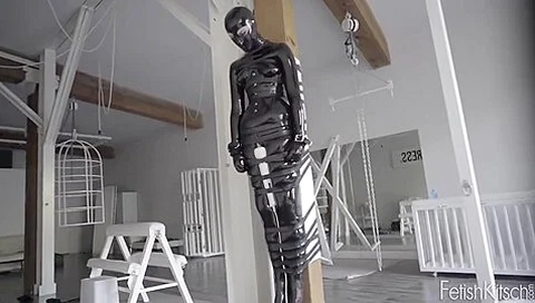 Latex Girl Tied To Post And Vibed