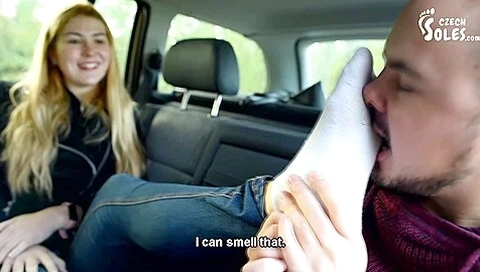 Blonde teen 18+ Gets Her Feet In Stinky White Socks Sniffed By Her Friend