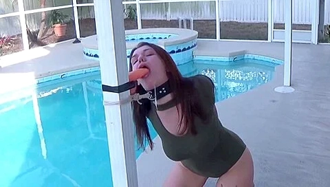 Collared Bitch Sucks Dildo Like A Good Slave