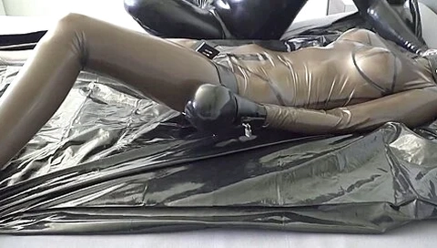 Latex Bondage Orgasm In Black