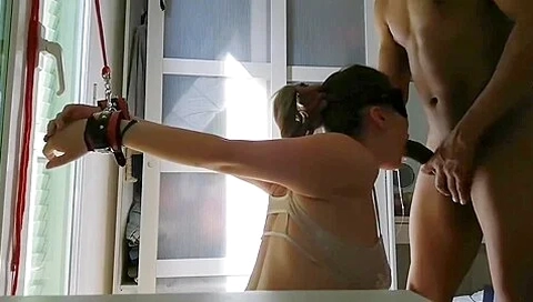 Handcuffed Slave To Give Blowjob Gags On Coc