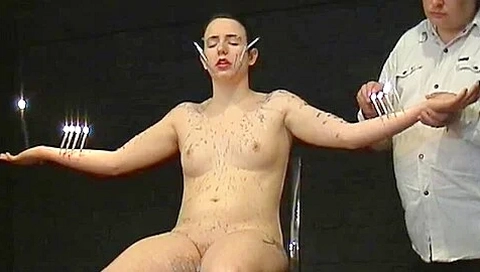 Making A Christmas Tree Out Of My Slave With Needle-stuck Candles