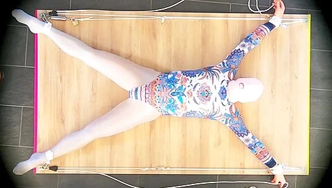 Selfbondage Spreadeagle In Leotard And Pantyhose - Shorter Cut Version