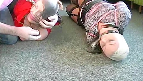 Blonde & Brunette, Tightly Hogtied & Hooded Jamie&jj
